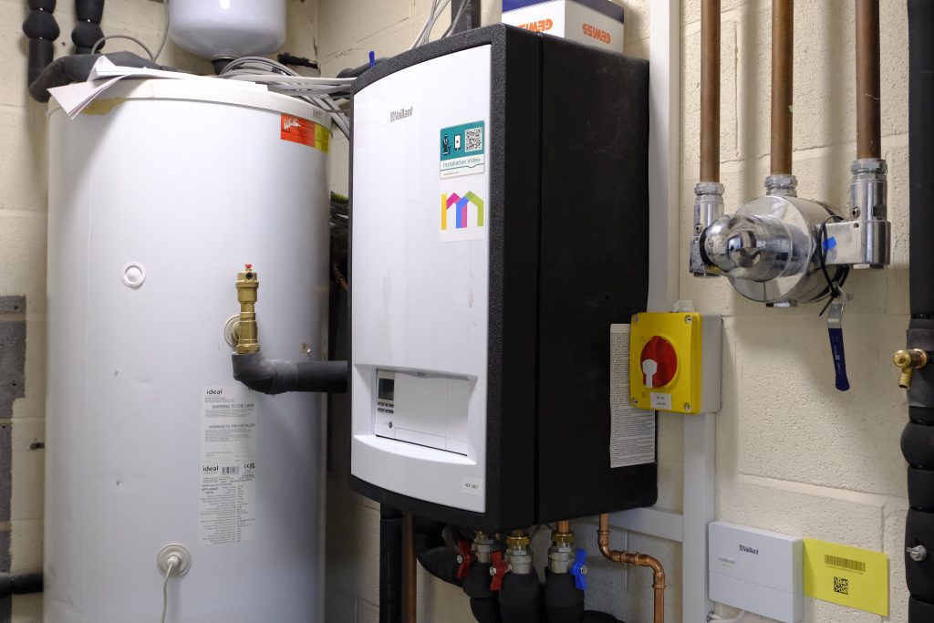 Air source heat pump cylinder installed by Menai in Menai Bridge Cricket Club