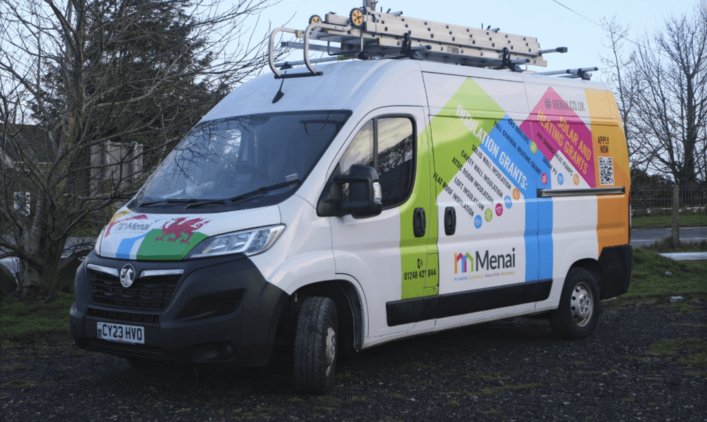Close up of a Menai van on-site of one of our installations