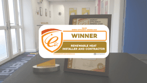 Picture of trophy and certificate for renewable heating intaller of the year 2025.