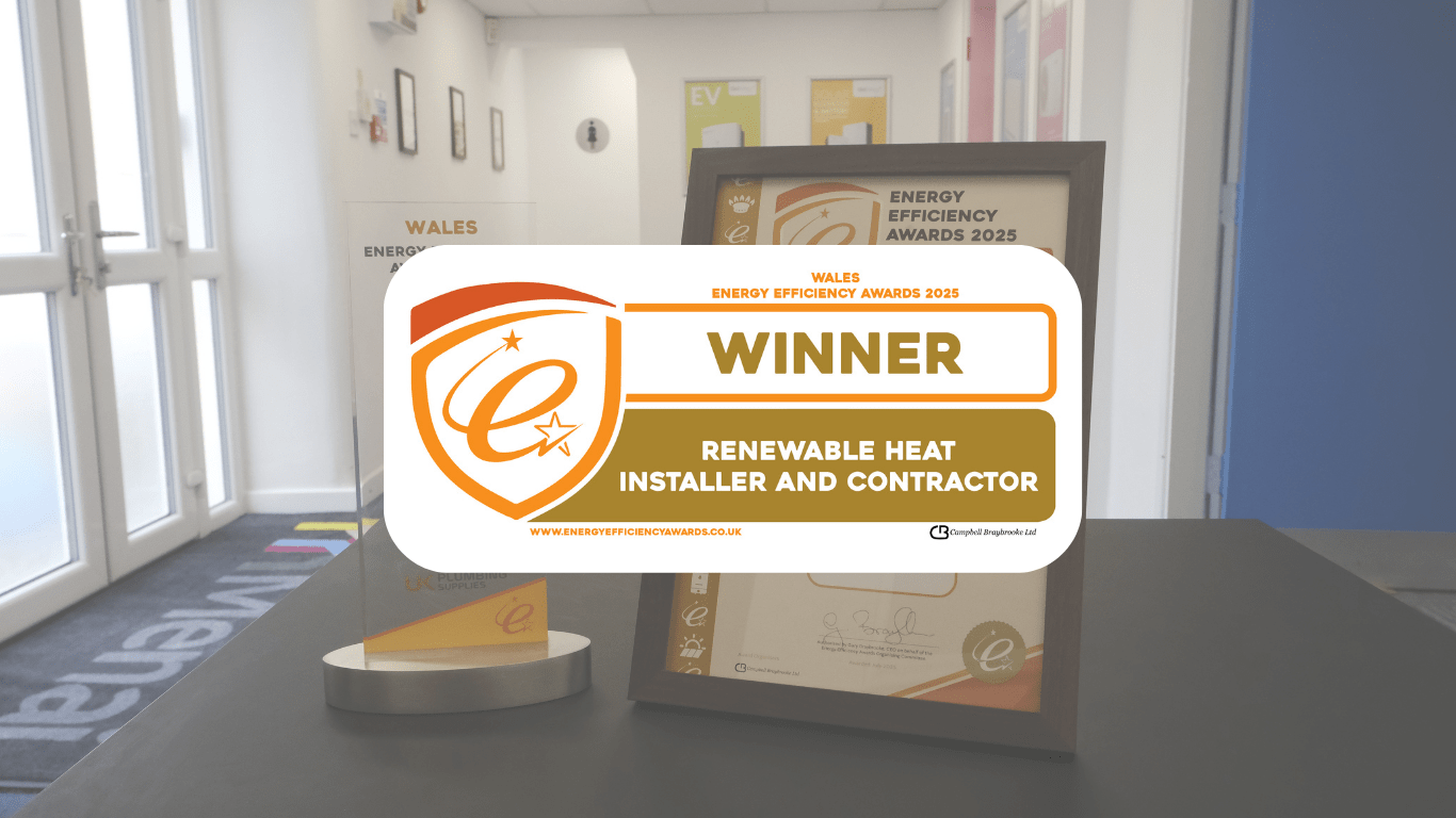 Picture of trophy and certificate for renewable heating intaller of the year 2025.